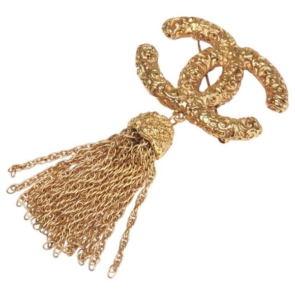 Vintage Chanel Coco Mark Yougan Tassel Brooch, Gold Plated, Women's - Picture 1 of 4